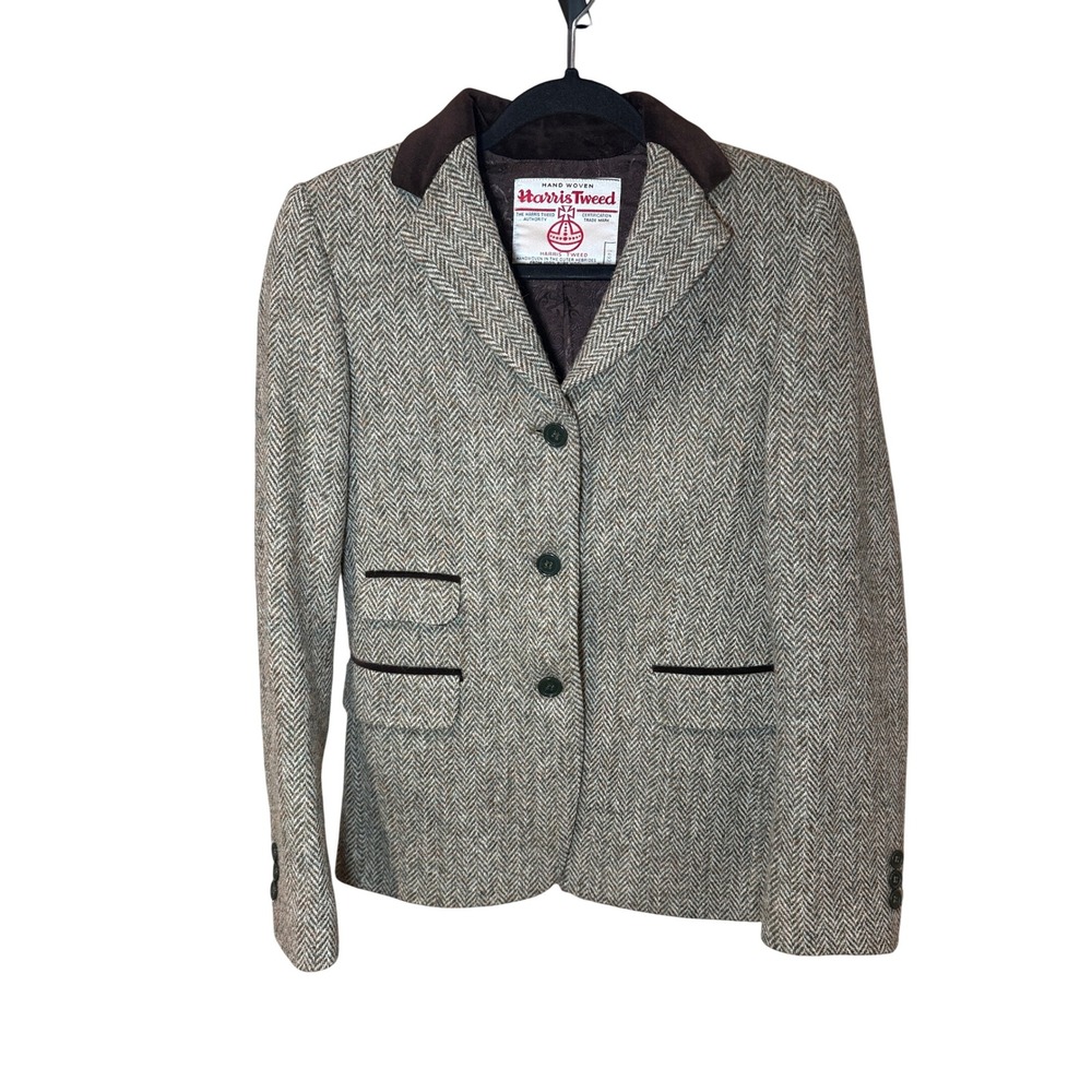 Harris Tweed 3 Button Blazer Suit Jacket Pure Wool Women's Size 8 Vintage